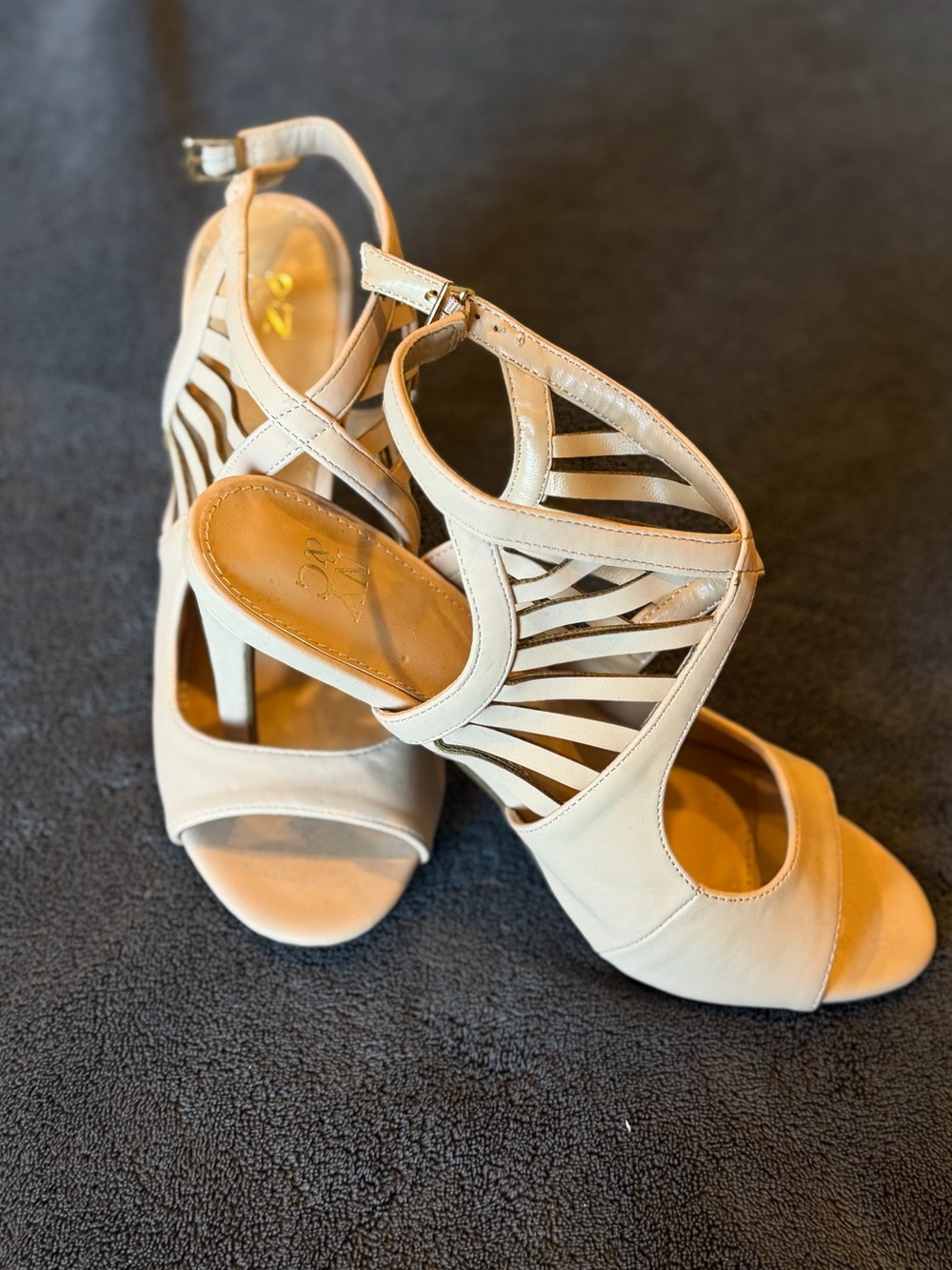 Open-Strap Cream High Heels with Ankle Buckle